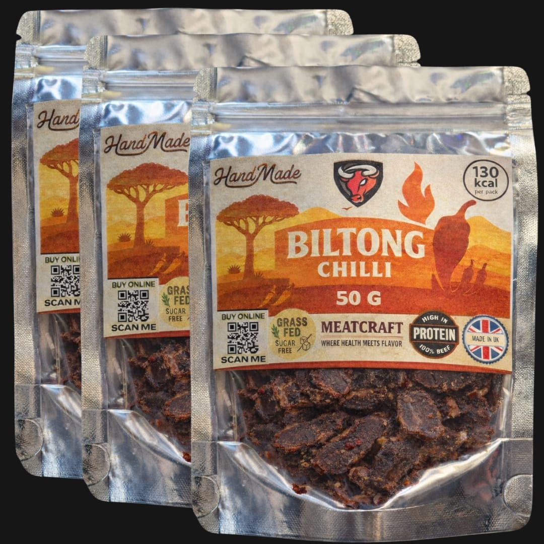 Chilli Biltong 150g (3×50g sliced) – Grass-Fed Premium Beef | High Protein Snack